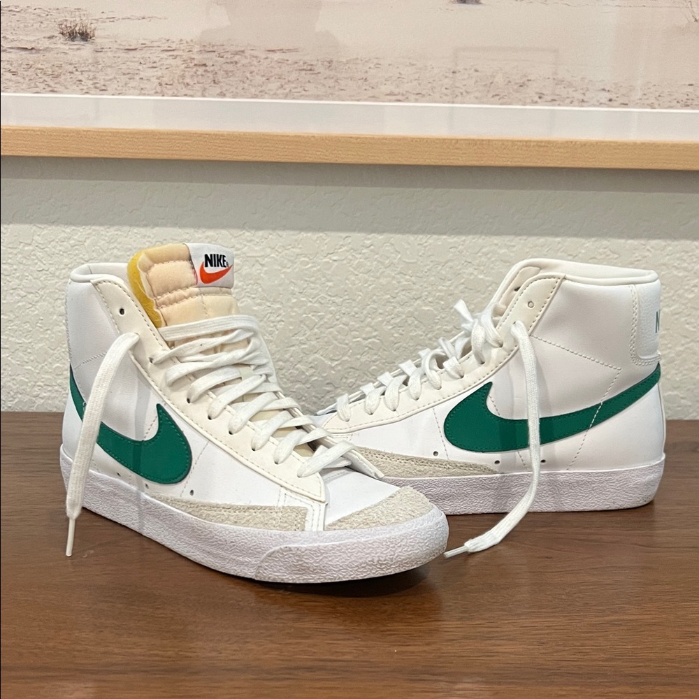 Nike Women's White High-Top Sneakers with Green Swoosh